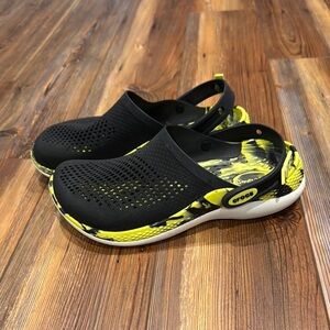 CROCS Black and Yellow Patterned Clogs